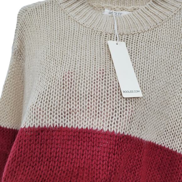 Roolee Knit Long Sleeve Mock Neck Striped Cream/Red Sweater Women Sz XXXL - Picture 7 of 8
